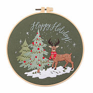 DIY Christmas Theme Embroidery Kits, Including Printed Cotton Fabric, Embroidery Thread & Needles, Plastic Embroidery Hoop, Deer, 200x200mm(XMAS-PW0001-175C)