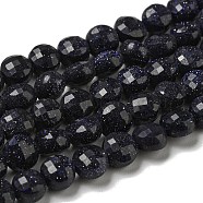 Synthetic Blue Goldstone Beads Strands, Faceted, Flat Round, 5~6x4~4.5mm, Hole: 0.9mm, about 65pcs/strand, 15.12''~15.20''(38.4~38.6cm)(G-K351-A01-01)