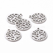 201 Stainless Steel Pendants, Filigree Joiners Findings, Laser Cut, Flat Round with The Tree of Life, Stainless Steel Color, 17x14.5x1mm, Hole: 1.5mm(STAS-S105-JN890)