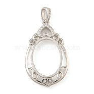 925 Sterling Silver Pendant Cabochon Settings, Prong Settings, with Cubic Zirconia, Rhinestone Claw Settings, Prong Settings, Oval, Real Platinum Plated, 30x18x6mm, Hole: 3x2mm, Tray: 16x11mm(STER-B005-24P)