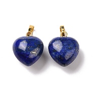 Natural Dyed Lapis Lazuli Pendants, with Golden Tone Brass Findings, Heart Charm, 18x15~15.5x6~8mm, Hole: 6x3mm(X-G-I311-A26-G)
