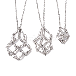 3 Pcs Crystal Stone Cage Pendant Necklaces, 304 Stainless Steel Cable Chains Necklaces, Stainless Steel Color, 17.60~29.25 inch(44.7~74.3cm)(NJEW-JN04751-01)