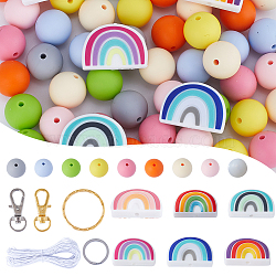 SUNNYCLUE DIY Rainbow Keychain Making Kit, Including Silicone Beads, Iron Split Key Rings, Alloy Swivel Clasps, Mixed Color, 118Pcs/bag(DIY-SC0022-46)