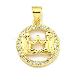 Brass Micro Pave Cubic Zirconia Pendants, Real 18K Gold Plated, Gemini, 18x15x2mm, Hole: 4x3.5mm(KK-K354-03G-12)