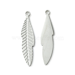  304 Stainless Steel Manual Polishing Pendants, Leaf Charms, Stainless Steel Color, 21x4.5x0.5mm, Hole: 1.2mm(STAS-C075-15P)