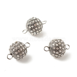 Alloy Crystal Rhinestone Connector Charms, with 304 Stainless Steel Loops, Round, Gunmetal & Stainless Steel Color, 15x10mm, Hole: 2mm(PALLOY-JF01356)