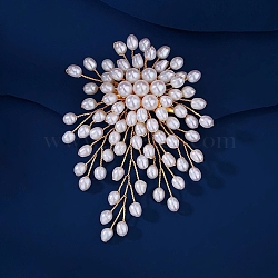 Flower Alloy Brooches for Backpack Clothes, with Imitation Pearl Beads, Floral White, 87x87mm(PW-WGD48A8-01)