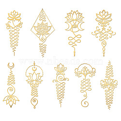 Nickel Decoration Stickers, Metal Resin Filler, Epoxy Resin & UV Resin Craft Filling Material, Religion, Lotus Pattern, 40x40mm, 9 style, 1pc/style, 9pcs/set(DIY-WH0450-033)