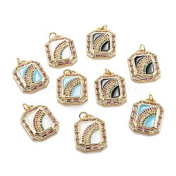 Real 18K Gold Plated Brass Micro Pave Colorful Cubic Zirconia Pendants, with Enamel and Jump Rings, Octagon with Rainbow, Mixed Color, 22.5x17.5x3.5mm, Hole: 3.5mm(ZIRC-A020-20G)