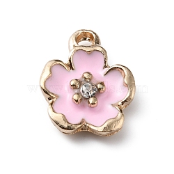 Alloy Enamel Pendants, with Crystal Rhinestone, Peach Blossom, Pearl Pink, 15x12x3.5mm, Hole: 2mm(ENAM-CJC0003-25C)