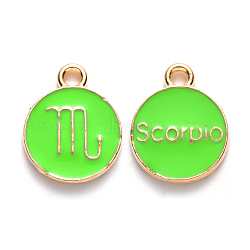 Alloy Enamel Pendants, Cadmium Free & Lead Free, Flat Round with Constellation, Light Gold, Pale Green, Scorpio, 15x12x2mm, Hole: 1.5mm(ENAM-S124-01B-06L)