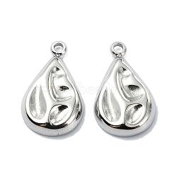 304 Stainless Steel Pendants, Teardrop Charm, Stainless Steel Color, 18x10.5x3mm, Hole: 1.6mm(STAS-L022-345P)