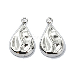 Non-Tarnish 304 Stainless Steel Pendants, Teardrop Charm, Stainless Steel Color, 18x10.5x3mm, Hole: 1.6mm(STAS-L022-345P)