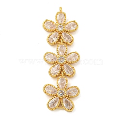 Brass Pave Clear Cubic Zirconia Three Flower Links Connector Charms, Long-Lasting Plated, Lead Free & Cadmium Free, Real 18K Gold Plated, 43x14x5mm, Hole: 1.2mm(KK-P277-51G)