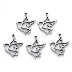 Tarnish Resistant 304 Stainless Steel Pendants, Laser Cut, Dove, Stainless Steel Color, 17x12x1mm, Hole: 0.9mm(STAS-N092-41)