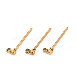 Ion Plating(IP) 304 Stainless Steel Stud Earring Findings, with Loop, Ball, Real 18K Gold Plated, 2mm, Pin: 0.8mm(STAS-F227-18F-G01)