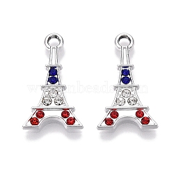 Rack Plating Alloy Pendants, with Rhinestone, Eiffel Tower, Mixed Color, 21.5x12.5x2mm, Hole: 2mm(FIND-N005-26P-02)