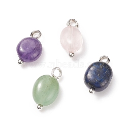 Natural Mixed Stone Charms, with Brass Loops, Nuggets, Platinum, 10~16x6~8x5~7mm, Hole: 2mm(PALLOY-JF01783-02)