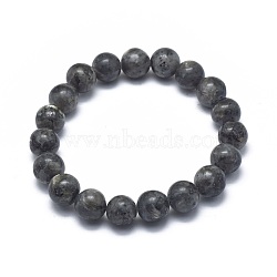Natural Larvikite Bead Stretch Bracelets, Round, 2 inch~2-1/8 inch(5.2~5.5cm), Bead: 10mm(X-BJEW-K212-C-046)