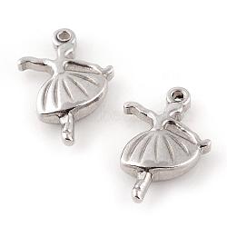 201 Stainless Steel Pendants, Dancing Girl, Stainless Steel Color, 18.5x13x3.5mm, Hole: 1.5mm(STAS-Q195-124)