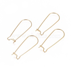 Ion Plating(IP) 304 Stainless Steel Hoop Earrings Findings Kidney Ear Wires, Golden, 33x13x0.7mm, 21 Gauge(STAS-L216-22A-G)