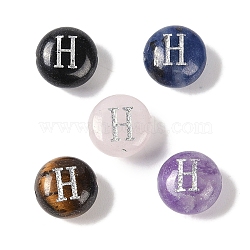 Natural Mixed Gemstone Beads, Flat Round with Letter, Letter H, 8.5~9x5~5.5mm, Hole: 1.2mm(G-L524-20H)