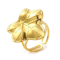 Ion Plating(IP) 304 Stainless Steel Leaf Open Cuff Ring for Women, Real 18K Gold Plated, Adjustable(RJEW-C083-08G)