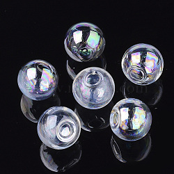 Round Handmade One Hole Blown Glass Globe Ball Bottles, for Glass Vial Pendants Making, Clear AB, 20x18~19mm, Hole: 5mm(BLOW-R002-20mm-AB)