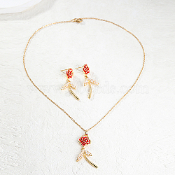 Alloy Stud Earring & Pendant Necklaces for Women, Plastic Pearl Flower Jewelry Set, Golden, Necklaces: 450mm; Earring: 40x17mm(LF3294)