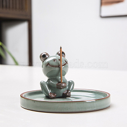 Porcelain Incense Burners, Flat Round with Frog Incense Holders, Home Office Teahouse Zen Buddhist Supplies, Dark Sea Green, 100x60mm(INBU-PW0001-01D)