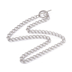 304 Stainless Steel Curb Chain Necklace with Toggle Clasps for Women, Stainless Steel Color, 20.67 inch(52.5cm)(NJEW-E059-01P)
