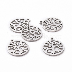 201 Stainless Steel Pendants, Filigree Joiners Findings, Laser Cut, Flat Round with The Tree of Life, Stainless Steel Color, 17x14.5x1mm, Hole: 1.5mm(STAS-S105-JN890)