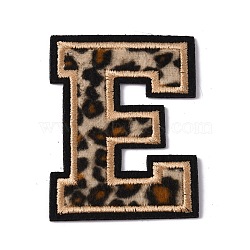 Polyester Computerized Embroidery Cloth Iron On Sequins Patches, Leopard Print Pattern Stick On Patch, Costume Accessories, Appliques, Letter.E, 61x46x1.5mm(PATC-SZC0001-01E)