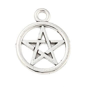 Tibetan Style Alloy Ring with Star Pendants, Cadmium Free & Lead Free, Antique Silver, 25x20x1.5mm, Hole: 3mm, about 308pcs/500g