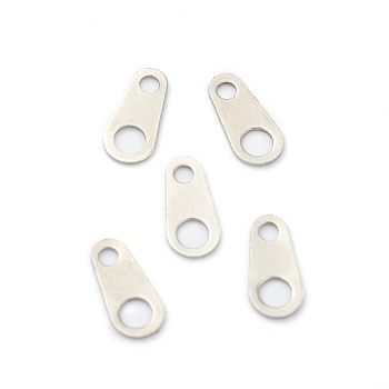 Tarnish Resistant 304 Stainless Steel Chain Tabs, Chain Extender Connectors, Teardrop, Stainless Steel Color, 8.5x4x0.5mm, Hole: 1.4mm and 2.1mm