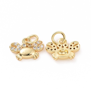 Brass Micro Pave Cubic Zirconia Pendants, with Jump Ring, Crab Charm, Golden, 9x12x2mm, Hole: 3mm