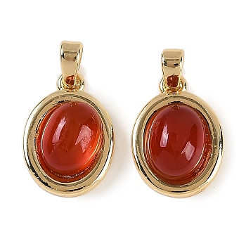 Natural Carnelian(Dyed & Heated) Pendants, Brass Oval Charms, Real 18K Gold Plated, 15.5x11.5x5.5mm, Hole: 4.5x2.5mm