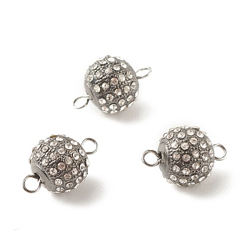 Alloy Crystal Rhinestone Connector Charms, with 304 Stainless Steel Loops, Round, Gunmetal & Stainless Steel Color, 15x10mm, Hole: 2mm