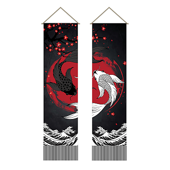 Polyester Wall Hanging Tapestry, for Bedroom Living Room Decoration, Rectangle, Fish, 1160x330mm, 2pcs/set