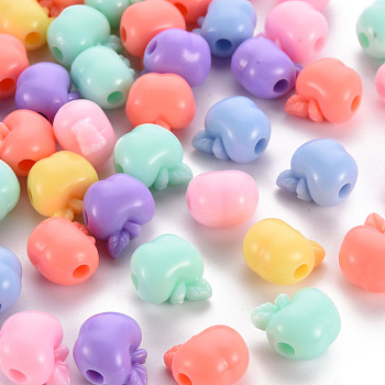 Opaque Acrylic Beads, Apple, Mixed Color, 14x13.5x10.5mm, Hole: 3mm, about 495pcs/500g