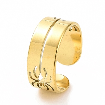 Ion Plating(IP) 304 Stainless Steel Hollow Out Spider Open Cuff Ring for Women, Golden, Inner Diameter: 17mm