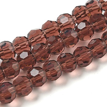 Transparent Glass Beads, Faceted(32 Facets), Round, Sienna, 6mm, Hole: 1mm, about 98pcs/strand, 20.47 inch(52cm)
