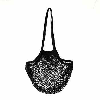 Portable Cotton Mesh Grocery Bags, Reusable Net Shopping Handbag, Black, 58.05cm, Bag: 35x38x1.8cm. 