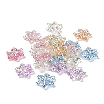 Christmas Theme UV Plating Transparent Rainbow Iridescent Acrylic Beads, Snowflake, Mixed Color, 29.5x27x8mm, Hole: 1.8mm