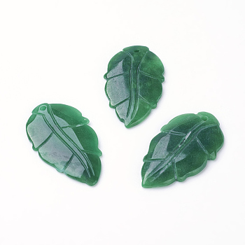 Natural Myanmar Jade/Burmese Jade Pendant, Dyed, Leaf, 28~32x16~20x2mm, Hole: 1mm