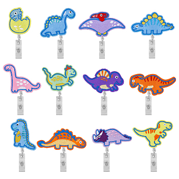 1 Set Dinosaur Badge Reels, Polyester & ABS Plastic Retractable Badge Holder, Mixed Color, 118~147mm, 12pcs/set