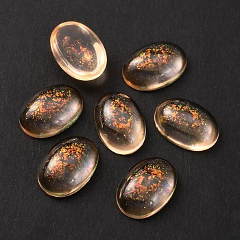 Transparent Resin Cabochons, with Gold Powder, Imitation Gemstone, Oval, Orange, 14x10x4mm