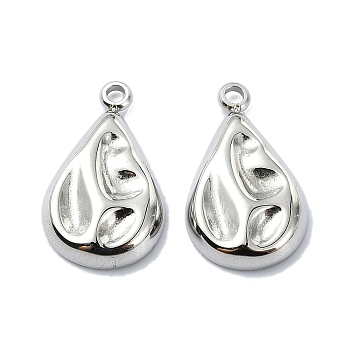 304 Stainless Steel Pendants, Teardrop Charm, Stainless Steel Color, 18x10.5x3mm, Hole: 1.6mm