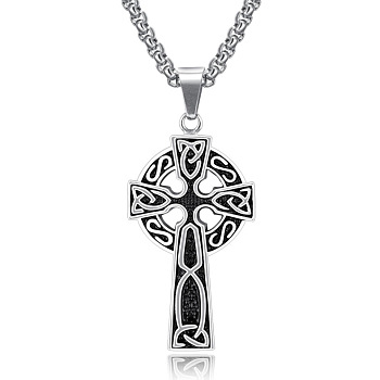 Alloy Triquetra/Trinity Knot Cross Pendant Necklaces, 304 Stainless Steel Box Chain Necklaces, Stainless Steel Color, 23.62 inch(60cm)