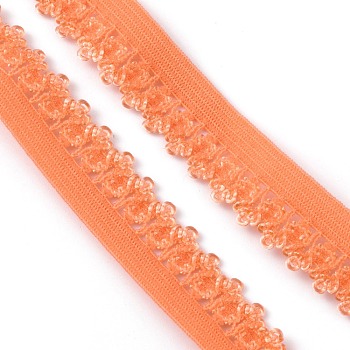 Polyester Elastic Cords with Single Edge Trimming, Flat, Dark Orange, 13mm